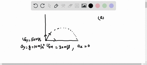 question-a-ball-is-thrown-in-such-way-that-its-initial-vertical-and-horizontal-components-of-velocity-are-50-ms-and-30-ms-respectively-as-shown-in-fig-find-the-total-time-of-flight-find-the-60302