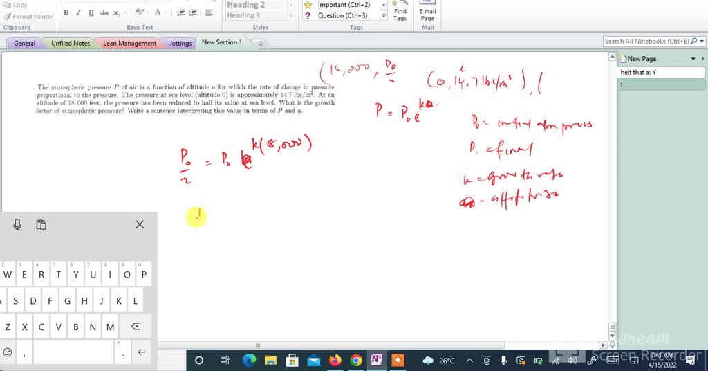SOLVED The atmospheric pressure P of air is function of altitude for which the rate of change