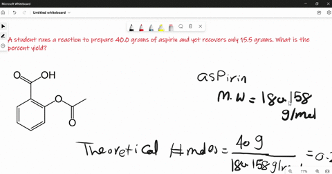 a-student-runs-a-reaction-to-prepare-400-grams-of-aspirin-and-yet-recovers-only-155-grams-what-is-the-percent-yield