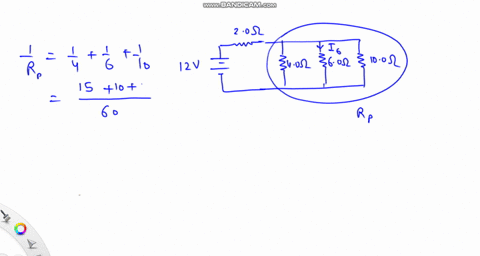 three-resistors-connected-in-parallel-have-individual-values-of-40-60-and-100-respectively-if-this-combination-is-connected-in-series-with-a-12-v-battery-and-a-20-resistor-what-is-the-current-in-the-6