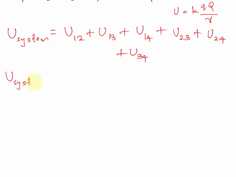 four-identical-charges-10-c-each-are-brought-from-infinity-and-fixed-to-a-straight-line-the-charges-are-located-050-m-apart-determine-the-electric-potential-energy-j-of-this-group-58292