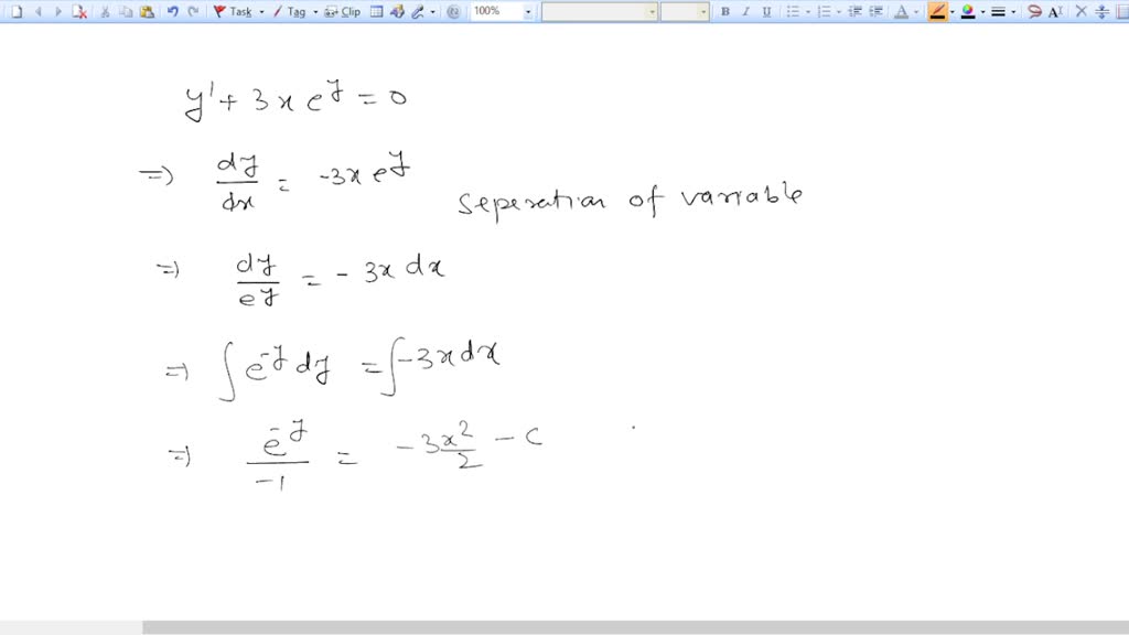 SOLVED: Solve the differential equation; y' + 3xey = 0