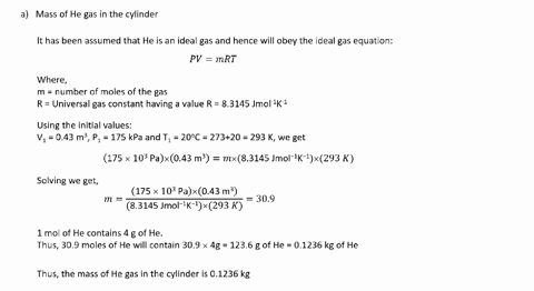 a-pistoncylinder-device-initially-contains-043-m3-of-helium-gas-at-175-kpa-and-20-c-helium-is-now-compressed-in-a-polytropic-process-pvn-constant-to-500-kpa-and-150-c-assuming-helium-as-an-ideal-gas-w