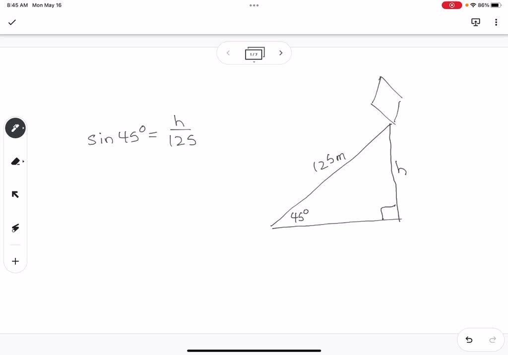 SOLVED a kite held by 125 m of string makes an angle of elevation with