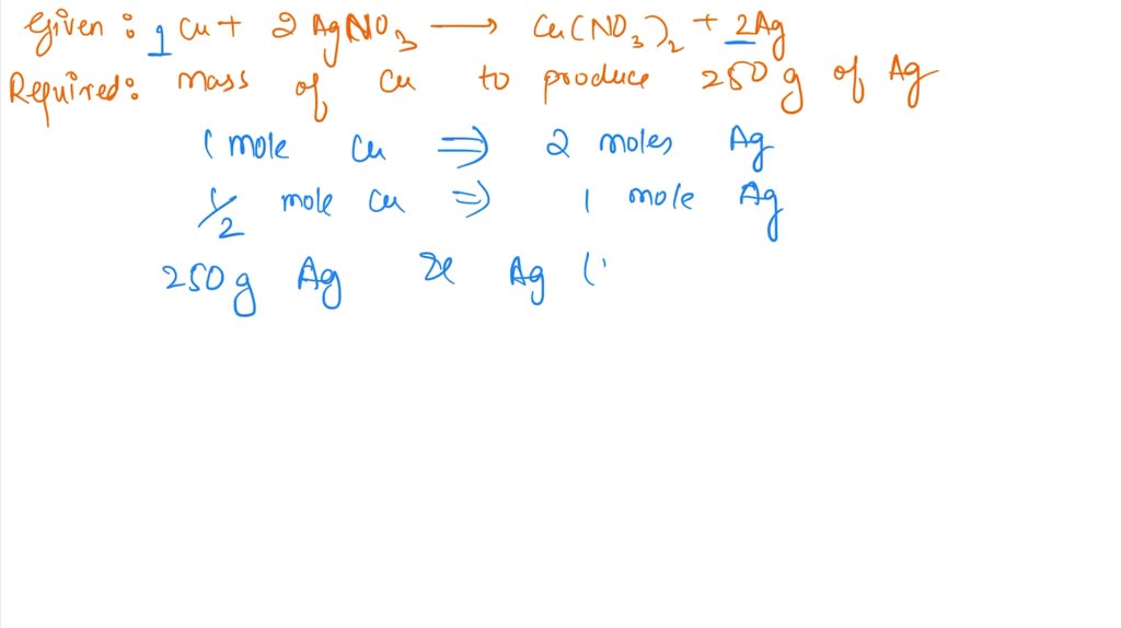 Copper metal reacts with silver nitrate to form silver and copper(II