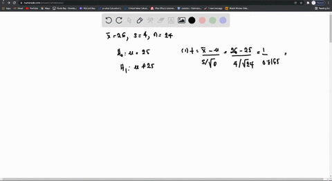 a-sample-mean-sample-size-and-sample-standard-deviation-are-provided-below-use-the-one-mean-t-test-to-perform-the-required-hypothesis-test-at-the-1-significance-level-x26-s4-n24-h025-ha25-th-55134