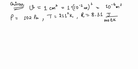 calculate-the-number-of-moles-and-the-number-of-molecules-in-100-cm3-of-an-ideal-gas-at-a-pressure-of-102-pa-and-a-temperature-of-211-k-27946