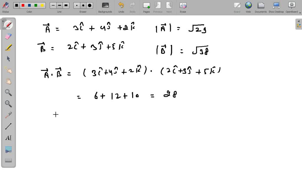 SOLVED: What is the angle between A = ?3?+ 4j+ 2k and B = 2i? 3j+ 5k