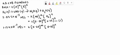 1-hydrogen-gas-reacts-with-nitric-oxide-to-form-nitrous-oxide-laughing-gas-according-to-the-equation-h2g-2nog-n2og-h2og-the-following-data-were-obtained-for-this-reaction-experiment-number-1-02716