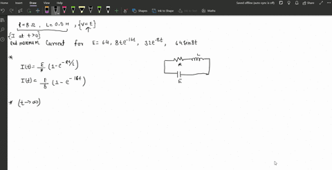 an-electric-circuit-contains-an-8-ohm-resistor-in-series-with-an-inductor-of-050-henries-and-a-battery-of-e-volts-at-t-0-the-current-is-zero-find-the-current-at-any-time-t-0-and-the-maximum-current-if