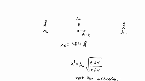 the-light-emitted-by-hydrogen-atoms-which-are-traveling-at-a-velocity-of-01-mathrmc-is-observed-in-the-laboratory-from-the-forward-and-backward-directions-calculate-the-wavelength-separation-between-t