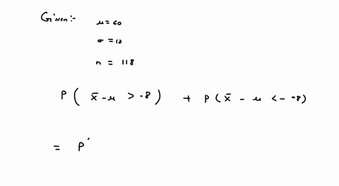 central-limit-theorem-with-means-the-mean-weight-of-an-adult-is-60-kilograms-with-a-variance-of-100-if-118-adults-are-randomly-selected-what-is-the-probability-that-the-sample-mean-would-dif-31713