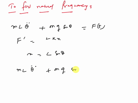 121-a-machine-part-is-modeled-as-a-pendulum-connected-to-a-spring-as-illustrated-in-figure-p121ignore-the-mass-of-pendulums-rod-and-derive-the-equation-of-motion-then-following-the-procedure-77865