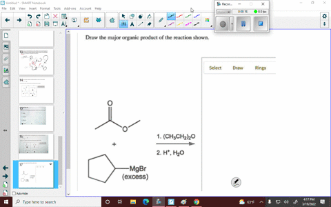 draw-the-major-organic-product-of-the-reaction-shown-select-draw-rings-more-erase-1-chchzho-2-ht-hzo-mgbr-excess-3-15347