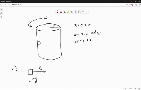 in-fig-2-a-small-block-of-mass-m-is-placed-on-the-inner-wall-of-a-hollow-thin-cylinder-of-radius-r-200-cm-which-rotates-from-rest-about-a-vertical-axis-with-acceleration-of-220-rads2-after-5-82659