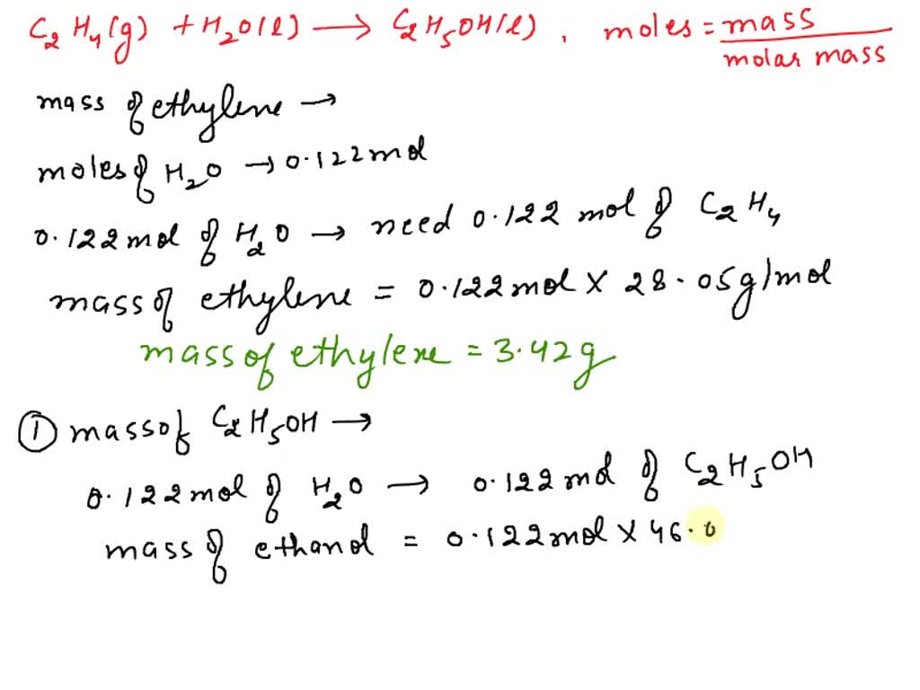 SOLVED Given Ethylene gas C2H4 reacts with water at high