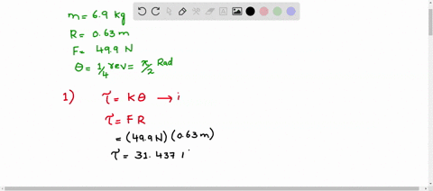 a-torsion-pendulum-is-made-from-a-disk-of-mass-m-69-kg-and-radius-r-063-m-a-force-of-f-499-n-exerted-on-the-edge-of-the-disk-rotates-the-disk-14-of-a-revolution-from-equilibrium-1what-is-the-75953