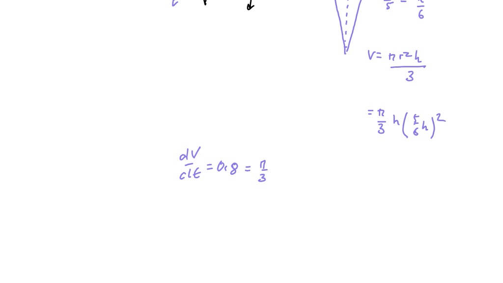 SOLVED: Water is draining from the bottom of a cone-shaped funnel at a rate  of 0.8 ft^3/sec. The height of the funnel is 6 ft and the radius at the top  of