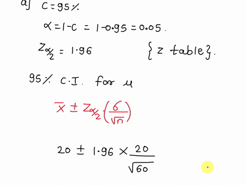 a-simple-random-sampl-of-60-items-resulted-in-sample-mean-of-20_-the-population-standard-deviation-is-0-20_-compute-the-95-confidence-interval-for-the-population-mean-round-your-answers-to-o-09806