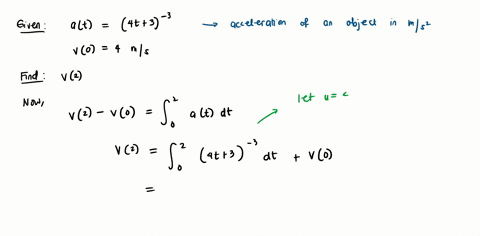 the-acceleration-of-an-object-moving-along-a-coordinate-line-is-given-by-at-4t-3-3-in-meters-per-second-per-second-if-the-velocity-at-t-0-is-4-meters-per-second-find-the-velocity-2-seconds-l-81387