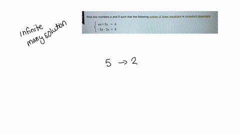 find-two-numbers-4-and-b-such-that-the-following-system-of-linear-equations-is-consistent-dependent-ax-5y-3x-2y-23657