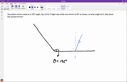 two-plane-mirrors-meet-at-a-135-angle-fig-23-52-if-light-rays-strike-one-mirror-at-34-as-shown-at-what-angle-do-e-they-leave-the-second-mirror-31338