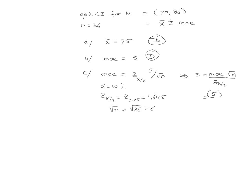 solved-a-90-confidence-interval-for-a-population-mean-is-70-80