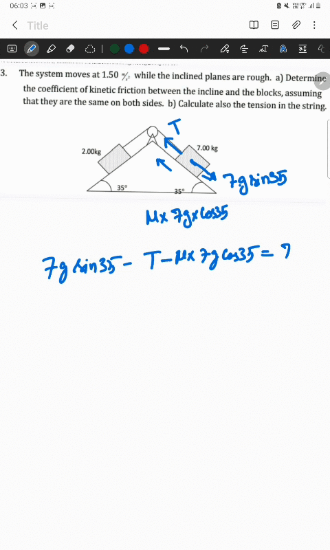 3-the-system-moves-at-150-while-the-inclined-planes-are-rough-a-determine-the-coefficient-ofkinetic-friction-between-the-incline-and-the-blocks-assuming-that-they-are-the-same-on-both-sides-93754