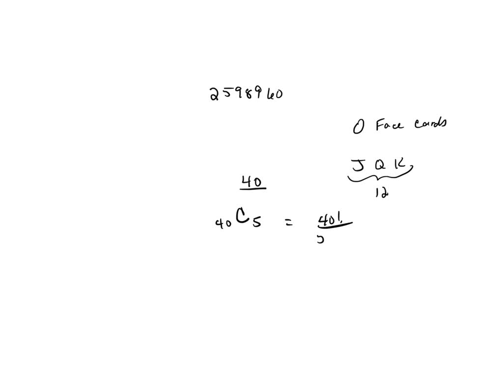 SOLVED Of the 2,598,960 different fivecard hands possible from a deck of 52 playing cards, how