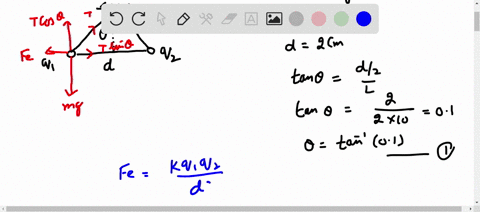 two-identical-pith-balls-hanging-from-strings-are-each-touched-by-a-the-equilibrium-state-shown-in-the-charged-glass-rod-and-then-attain-diagram-below-once-the-glass-rod-is-removed-from-the-66975