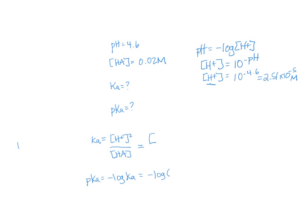 SOLVED: Calculate the [H+] and pKa from the pH of a solution of a weak ...