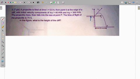 5-7-pts-a-projectile-is-fired-at-time-t-00-from-point-0-at-the-edge-of-a-cliff-with-initial-velocity-components-vox-40-mls-and-voy-300-mls_-the-projectile-rises-then-falls-into-the-sea-at-po-54203