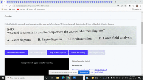 e443-what-tool-is-customarily-used-to-complement-the-cause-and-effect-diagram-b-pareto-diagrams-c-brainstorming-d-force-field-analysis-a-scatter-diagrams-47579