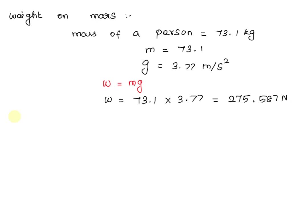 SOLVED How much would a 73.1 kg person weigh (a) on Mars, where the