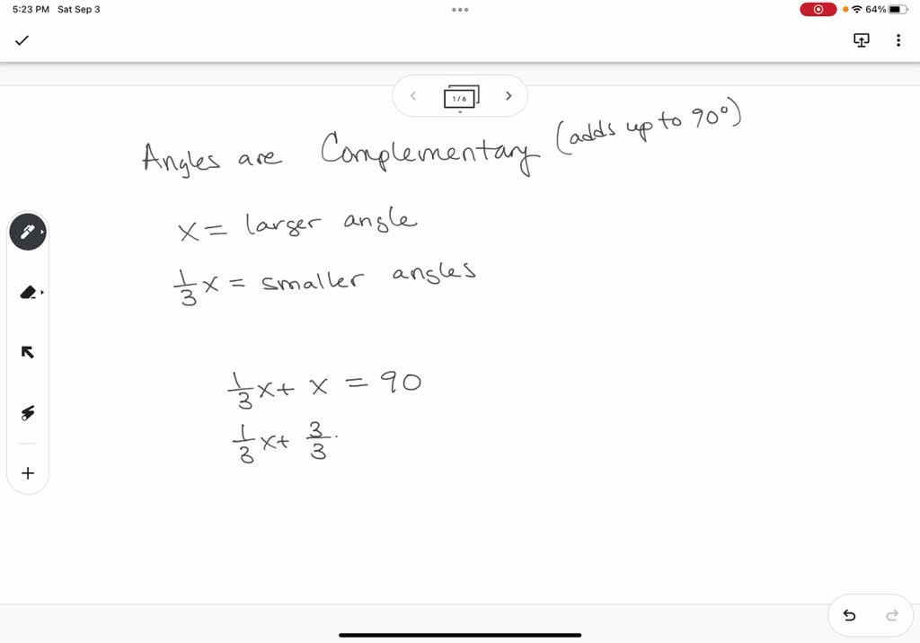 SOLVED: Find the larger angle given the following: The angles are ...