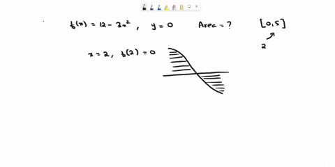 use-the-definite-integral-to-find-the-area-between-the-x-axis-and-fx-over-the-indicated-interval-check-first-to-see-the-graph-crosses-the-x-axis-in-the-given-interval-ffx-12-3x2-05-set-up-th-50049