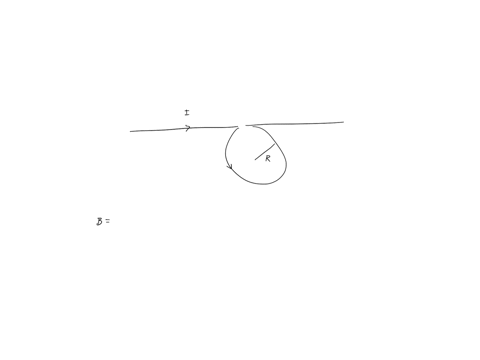the-wire-in-the-figure-carries-cuttct-and-the-loop-has-radius-r-find-the-direction-and-magnitude-of-the-net-magnetic-lield-at-the-center-of-the-loop-88527