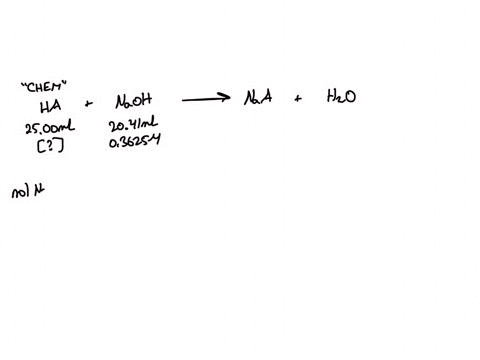 in-the-titration-of-a-2500-ml-sample-of-the-hypothetical-monoprotic-acid-chem-it-took-2041-ml-of-a-03625-m-solution-of-naoh-to-reach-the-equivalence-point-what-is-the-concentration-of-chem-57588
