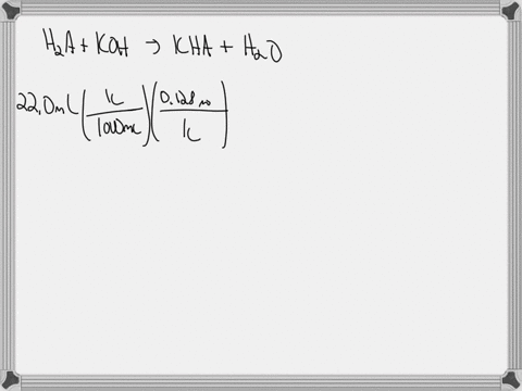 220-ml-sample-of-0128-m-diprotic-acid-h2asolution-is-titrated-with-01011-m-koh-the-acid-ionization-constants-for-the-acid-are-ka152105-and-ka2341010-part-a-at-what-added-volume-of-base-does-79759