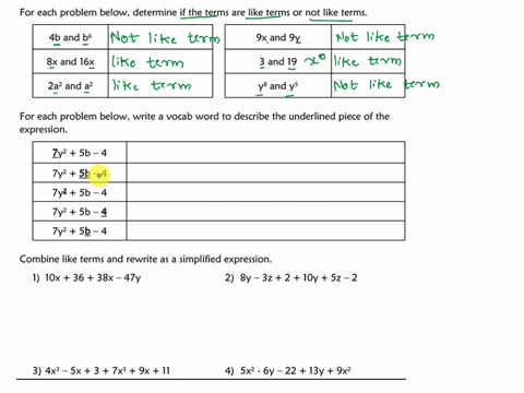 identifying-and-combining-like-terms-for-each-problem-below-determine-if-the-terms-are-like-terms-or-not-like-terms-4b-and-b6-9x-and-9y-8x-and-i6x-3-and-19-2a2-and-a2-y8-and-ys-for-each-prob-62322