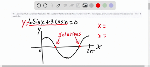 use-a-graphing-utility-to-approximate-the-solutions-of-the-equation-in-the-interval-0-2-round-your-answers-to-three-decimal-places-enter-your-answers-as-a-comma-separated-list-6-sinx-3-cosx-39655