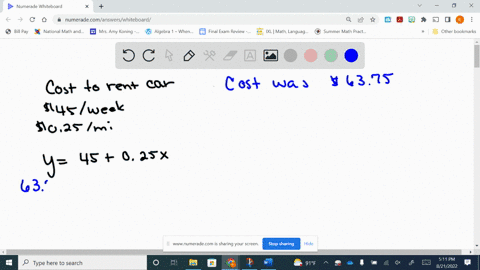 for-the-following-exercises-use-this-scenario-the-cost-of-renting-a-car-is-45wk-plus-025mi-traveled-during-that-week-an-equation-to-represent-the-cost-would-be-y-45-025x-where-x-is-the-number-of-mil-2
