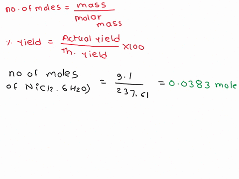 datashggt-gxp-b-svnthesis-and-analvsis-of-iichel-complex-calculation-of-percentage-yield-of-hexaminenickelit-chloride-hch-of-nicl-6h0-2-73161-emol-molar-mass-of-ninh-cl-31400u3-einol-mass-of-35501