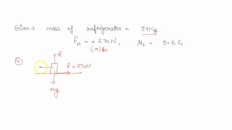 a-person-pushes-on-a-59-kg-refrigerator-with-a-horizontal-force-of-270-n-the-minus-sign-indicates-that-the-force-points-in-the-x-direction-the-coefficient-of-static-friction-is-062-1-if-the-62031