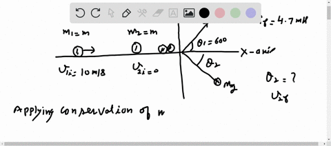 two-balls-of-equal-mass-undergo-a-collision-ball-one-is-initially-travelling-horizontally-with-a-speed-of-10-ms-ball-two-is-initially-at-rest-after-the-collision-ball-one-moves-away-with-a-v-51285