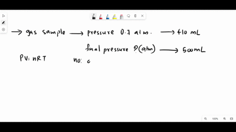 a-sample-of-gas-is-initially-at-07-atm-and-occupies-410-ml-whats-the-final-pressure-in-atm-when-the-volume-changes-to-500-ml-24416