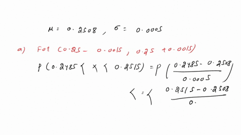 question-305-points-the-diameter-of-a-metal-shaft-used-in-a-disk-drive-unit-is-normally-distributed-with-mean-02508-in-and-std-dev-00005-in-the-specification-on-the-shaft-have-been-establish-54683