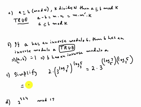 15-pts-answer-the-following-no-justilication-rexquirerl-i-a-b-dod-n-and-if-k-divides-n-then-mod-k-true-false-i-a-has-ai-ilver-modulo-thett-has-at-inverse-qodul-tte-false-sunplily-2-3lg-7kgs-75473