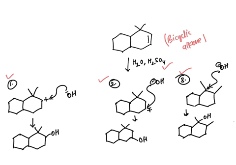 draw-stepwise-mechanism-that-shows-how-all-three-alcohols-are-formed-from-the-bicyclic-alkene-name-the-compounds-ignore-stereochemistry-hzo-hzso4-oh-25998