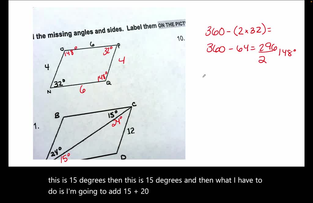 SOLVED: "Find the missing angles and sides leave them on picture sides ...